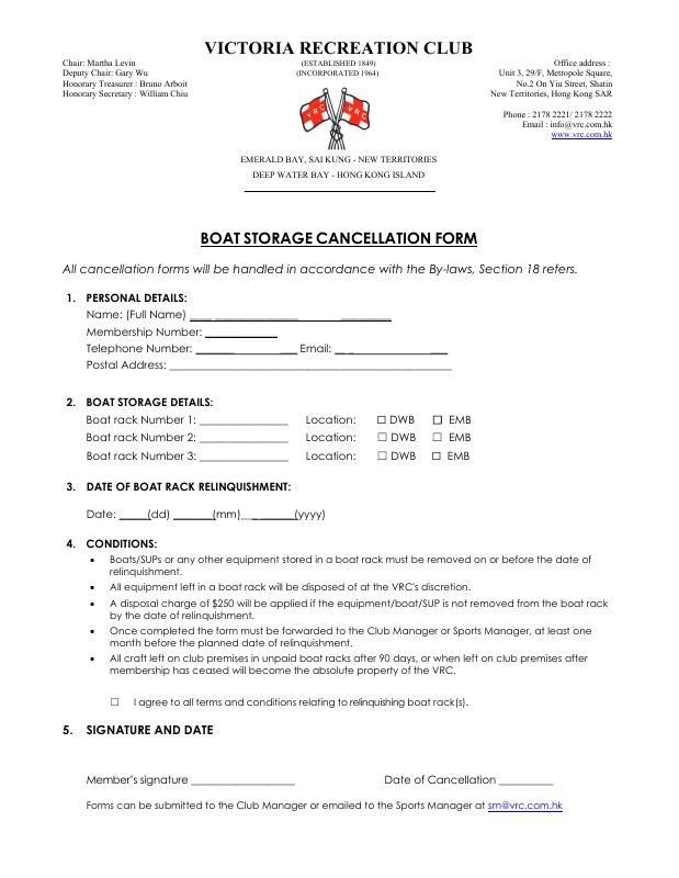 Boat Storage Cancellation Form