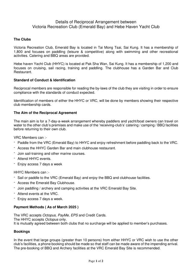 Hebe Haven Yacht Club Agreement