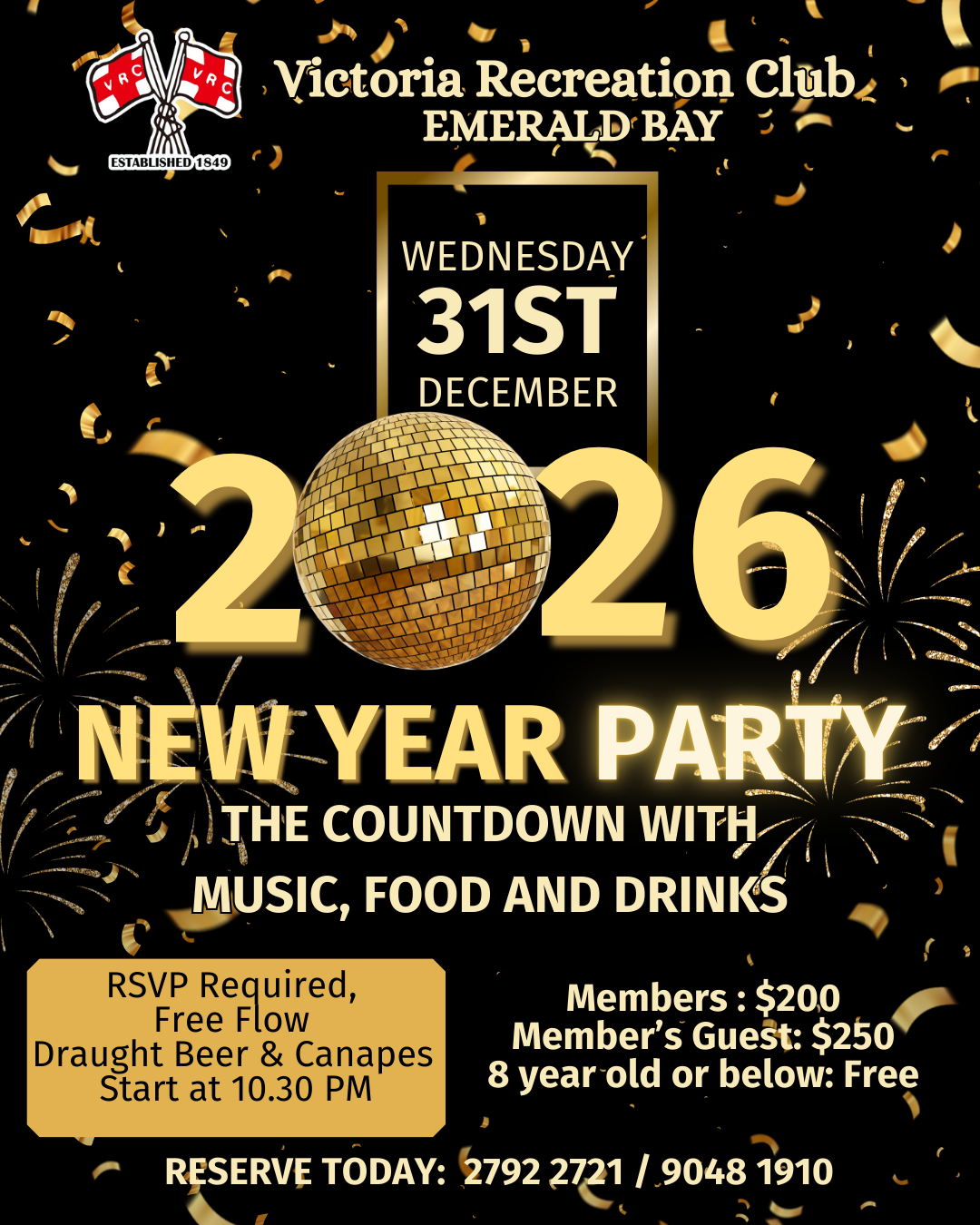 Victoria Recreation Club New Year Eve Countdown Party 2026