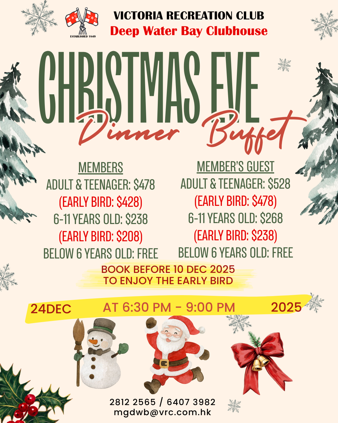 Victoria Recreation Club Christmas Eve Dinner Buffet